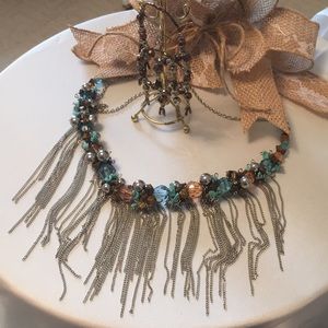 💐Turquoise Beads and Chains Necklace and Earrings